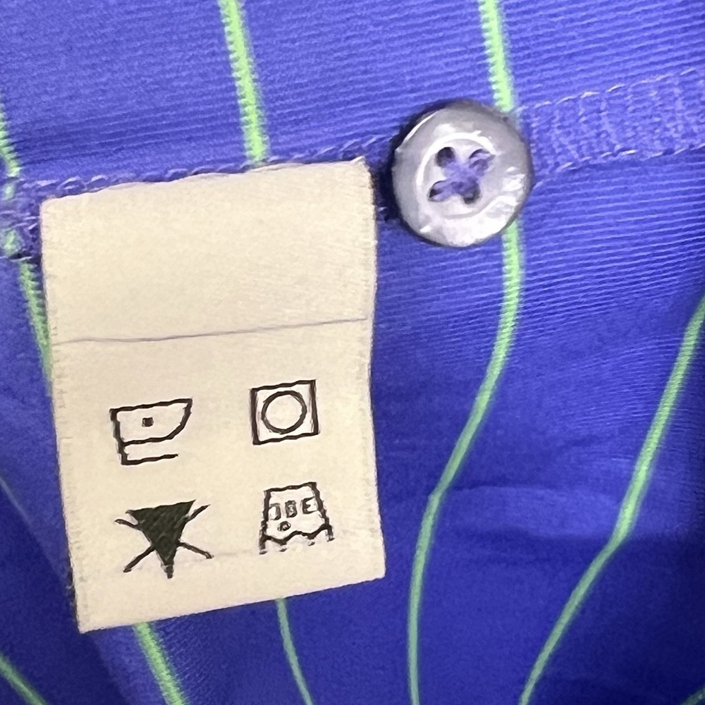 DONALD ROSS Golf Shirt Medium Short Sleeve Blue w/Green Stripe Polyester - Picture 10 of 11